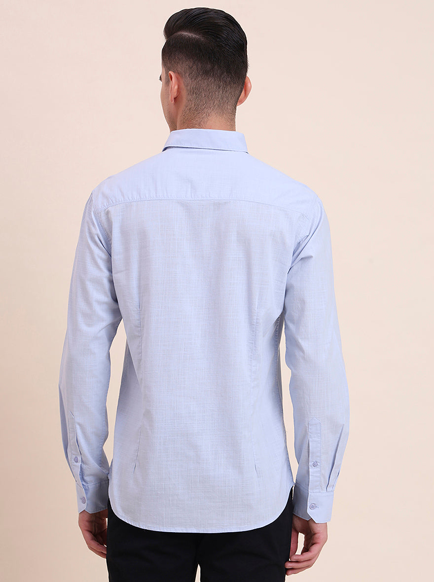 Sky Blue Solid Slim Fit Casual Shirt | Greenfibre