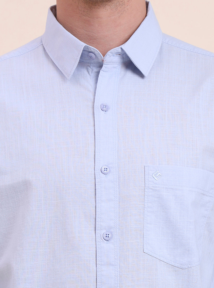 Sky Blue Solid Slim Fit Casual Shirt | Greenfibre