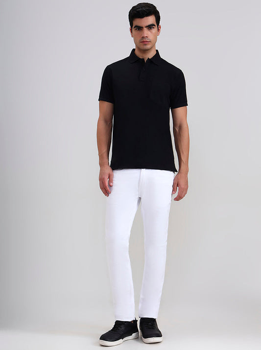 Black Solid Regular Fit Polo T-Shirt | Greenfibre
