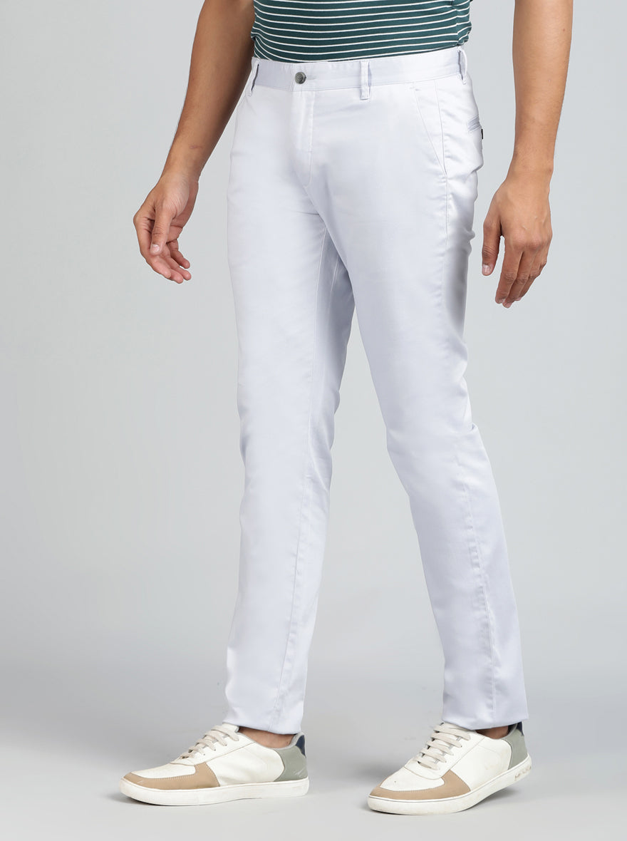 Light Blue Solid Super Slim Fit Casual Trouser | Greenfibre