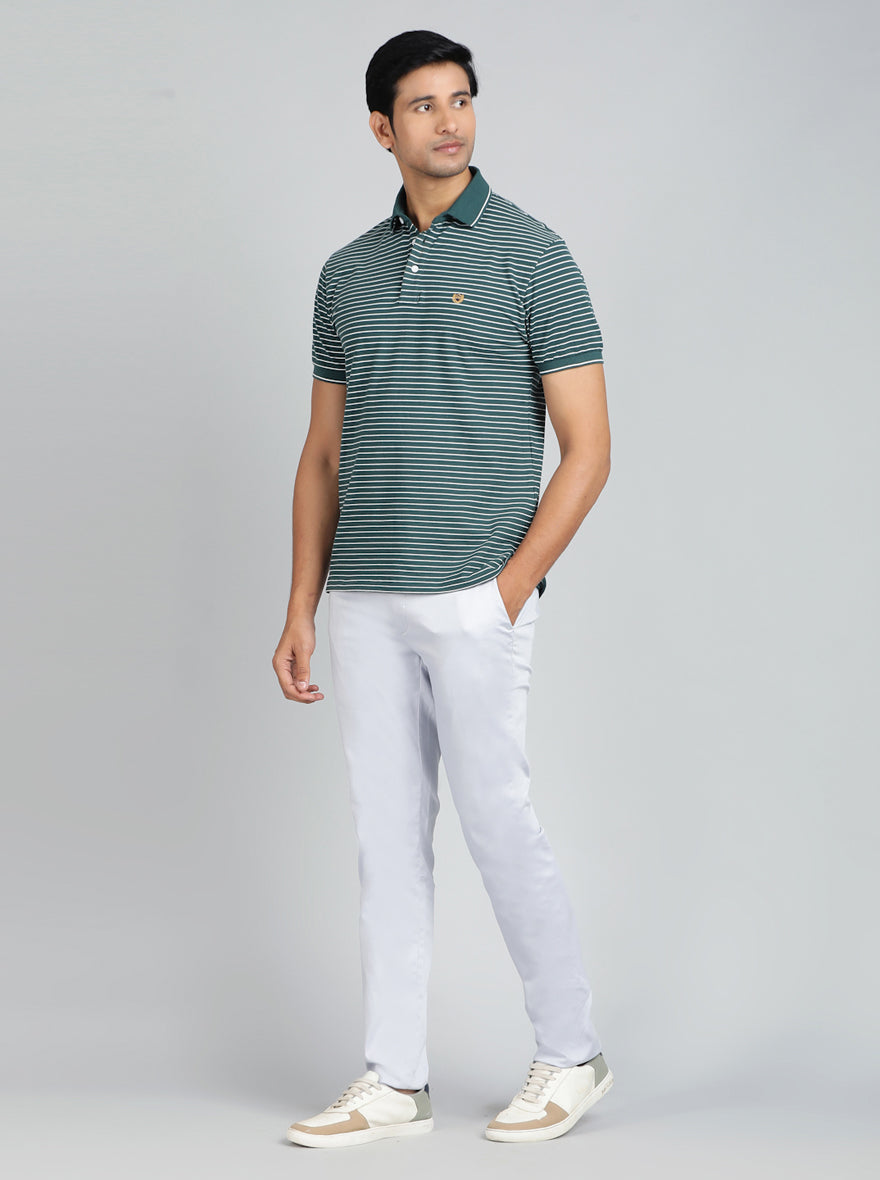 Light Blue Solid Super Slim Fit Casual Trouser | Greenfibre