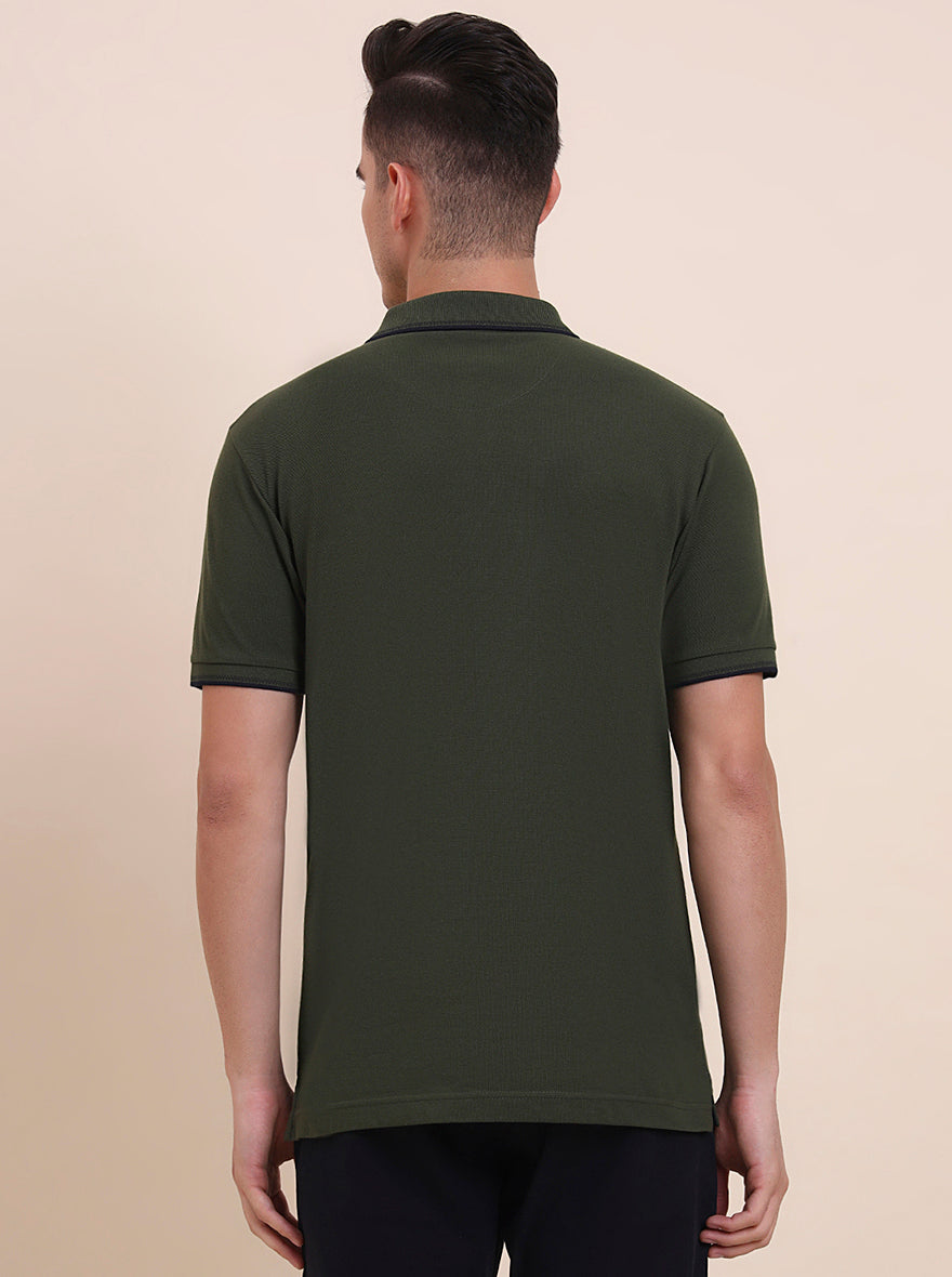 Olive Green Solid Slim Fit Polo T-Shirt | Greenfibre