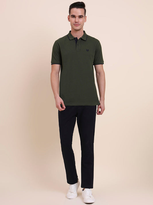 Olive Green Solid Slim Fit Polo T-Shirt | Greenfibre