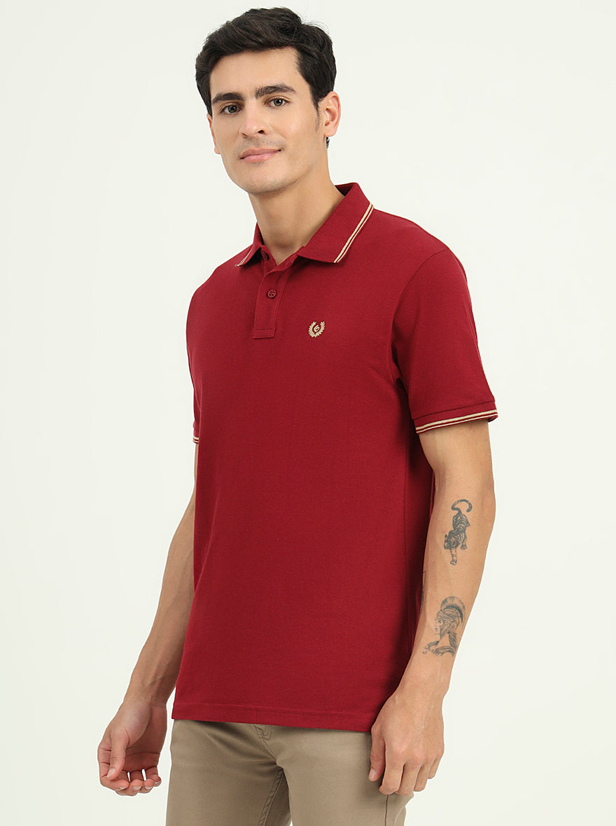 Maroon Solid Slim Fit Polo T-Shirt | Greenfibre
