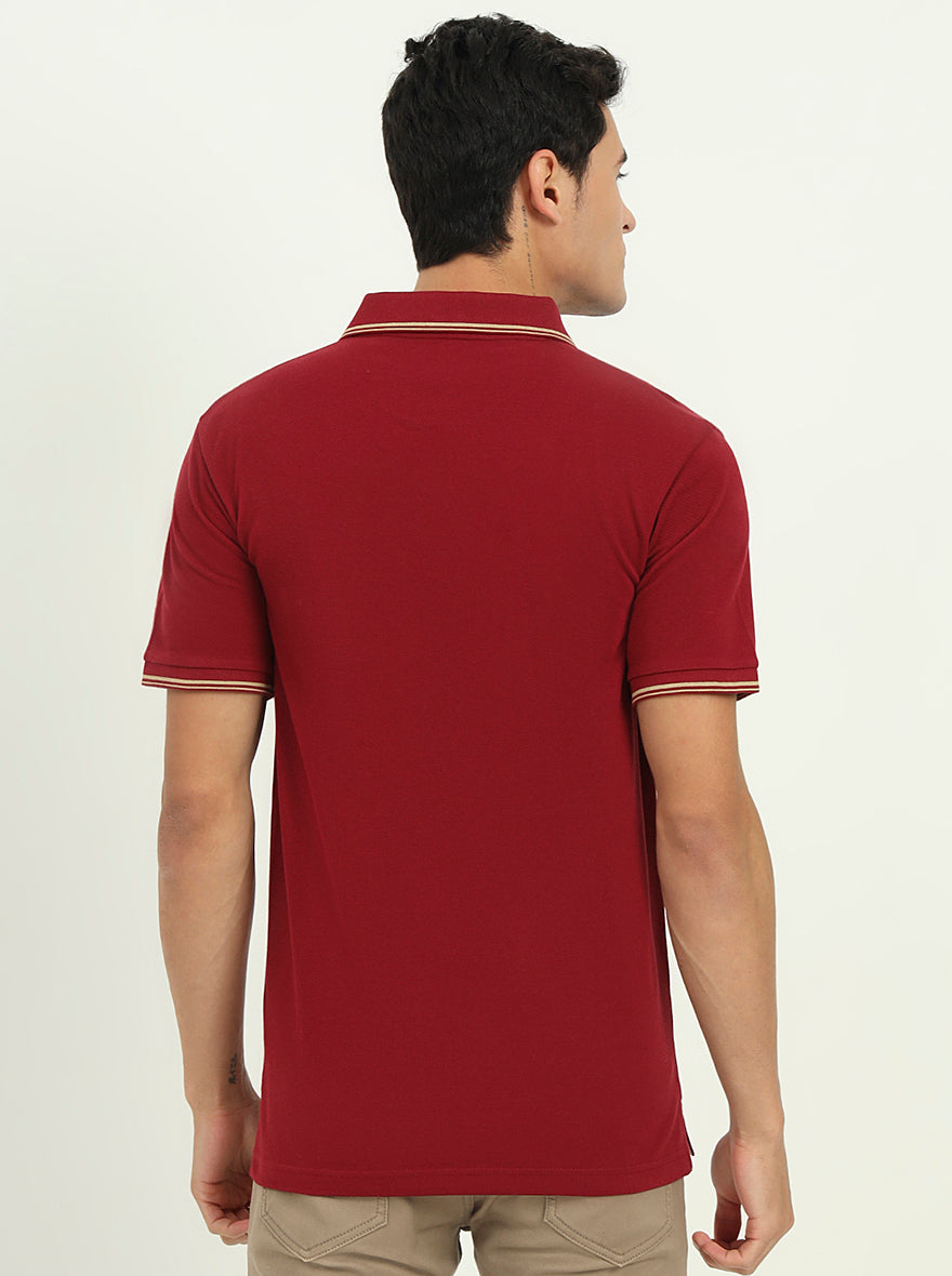 Maroon Solid Slim Fit Polo T-Shirt | Greenfibre