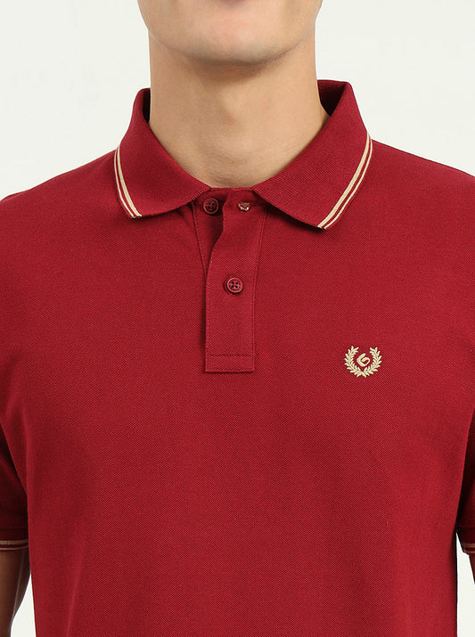 Maroon Solid Slim Fit Polo T-Shirt | Greenfibre
