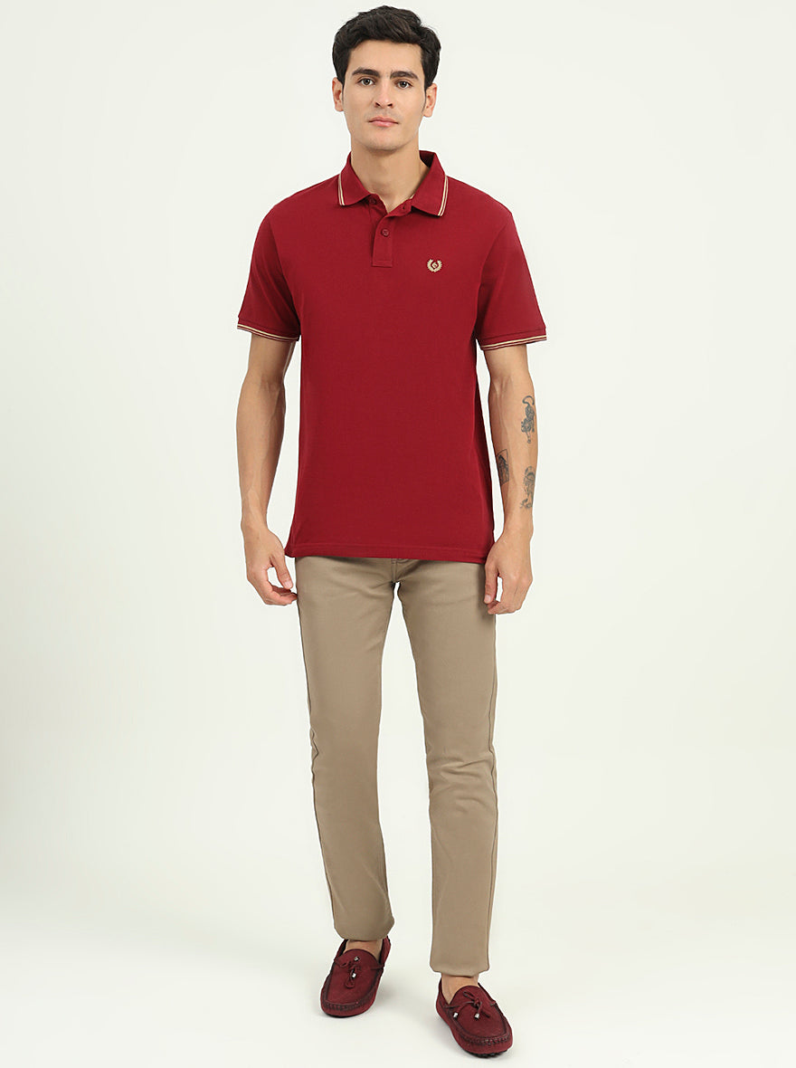 Maroon Solid Slim Fit Polo T-Shirt | Greenfibre