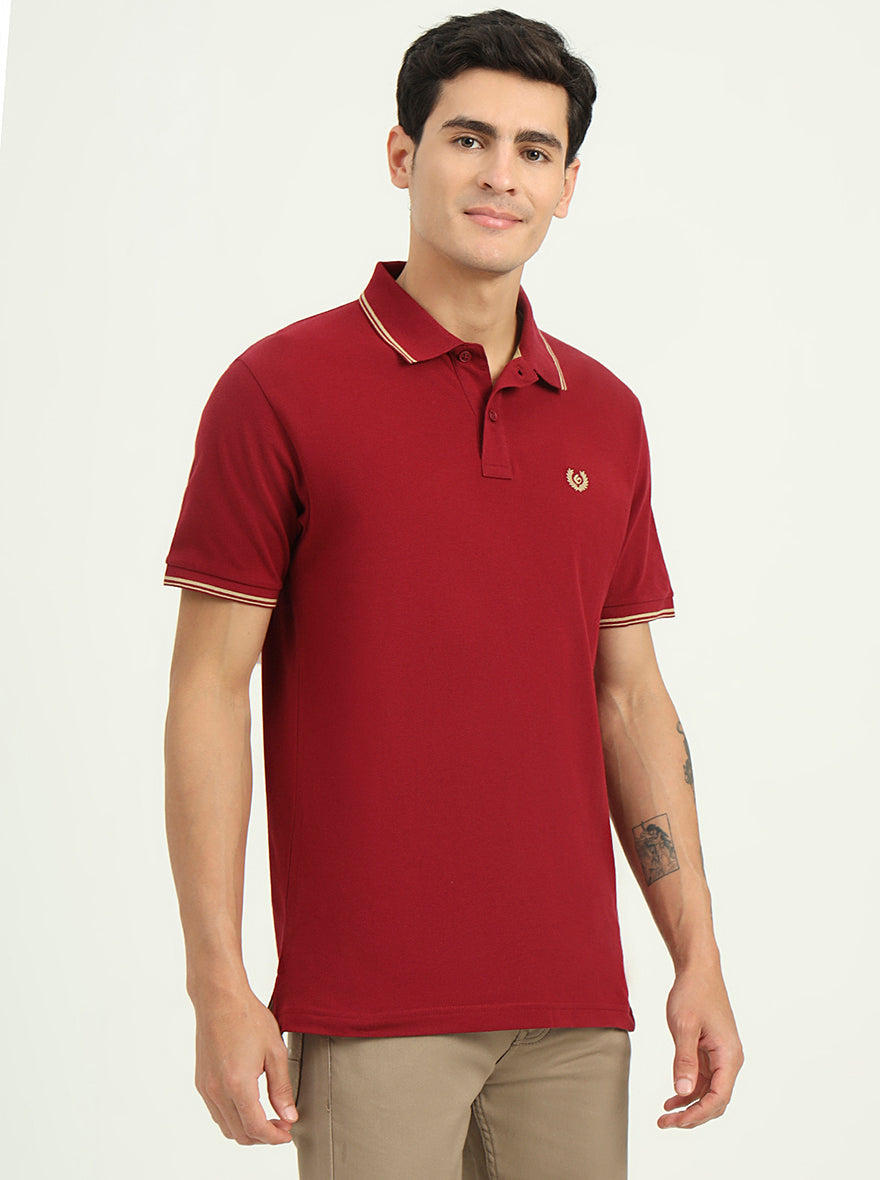 Maroon Solid Slim Fit Polo T-Shirt | Greenfibre