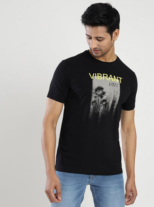 Black Printed Slim Fit T-Shirt | Greenfibre