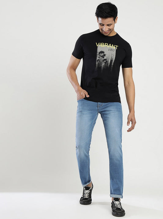 Black Printed Slim Fit T-Shirt | Greenfibre
