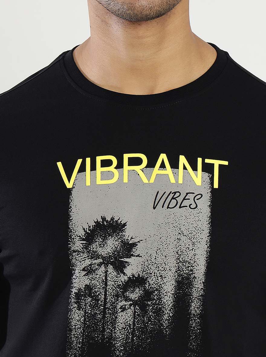 Black Printed Slim Fit T-Shirt | Greenfibre
