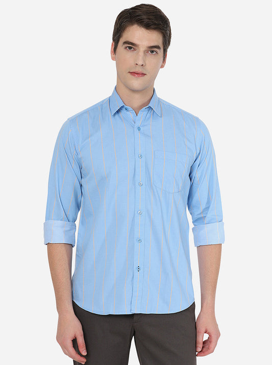 Light Blue Striped Slim Fit Casual Shirt | Greenfibre