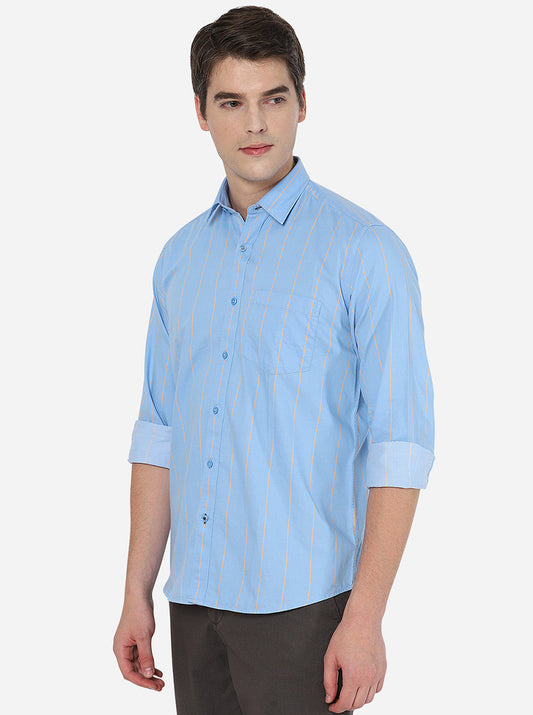 Light Blue Striped Slim Fit Casual Shirt | Greenfibre