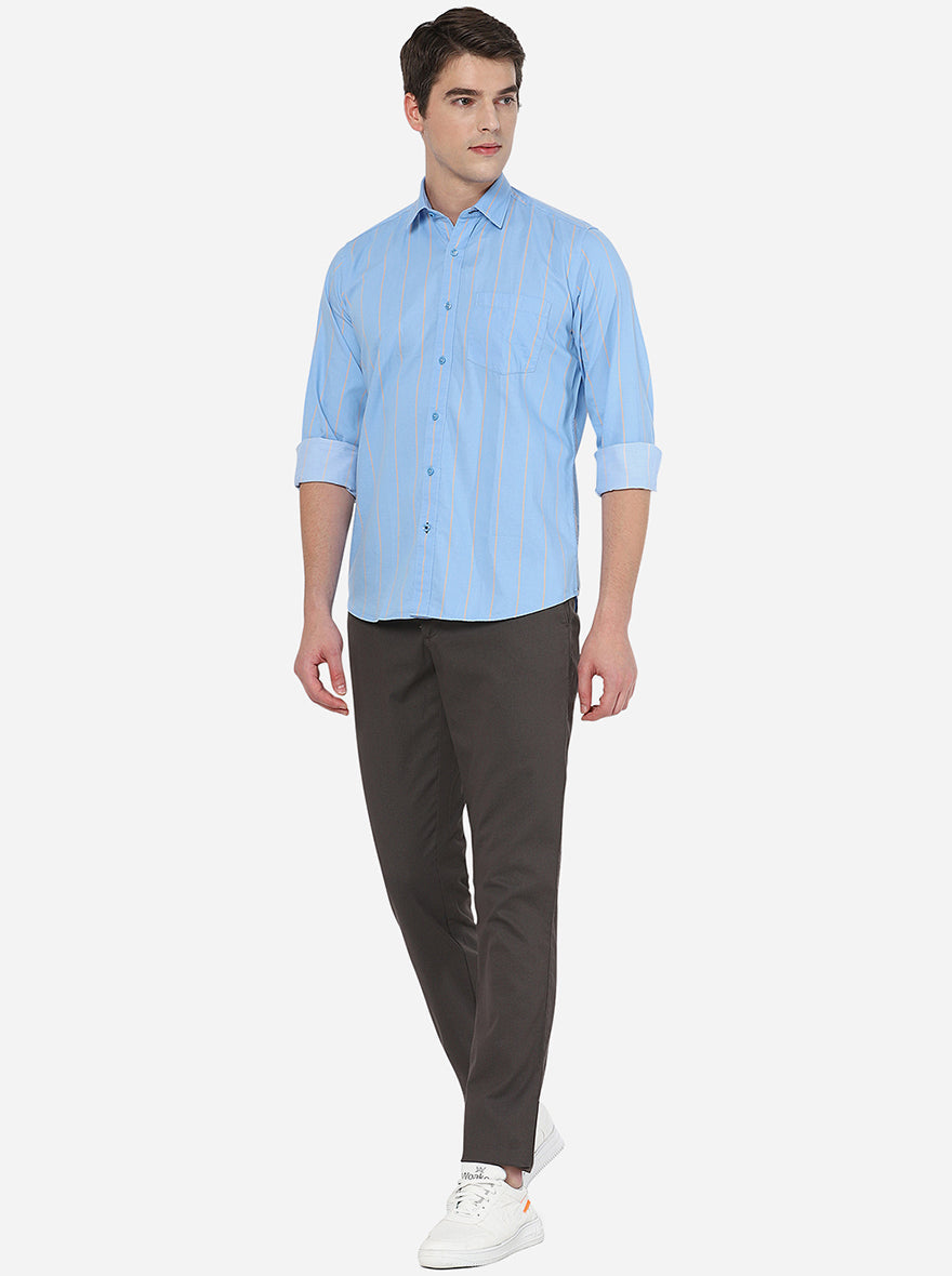 Light Blue Striped Slim Fit Casual Shirt | Greenfibre