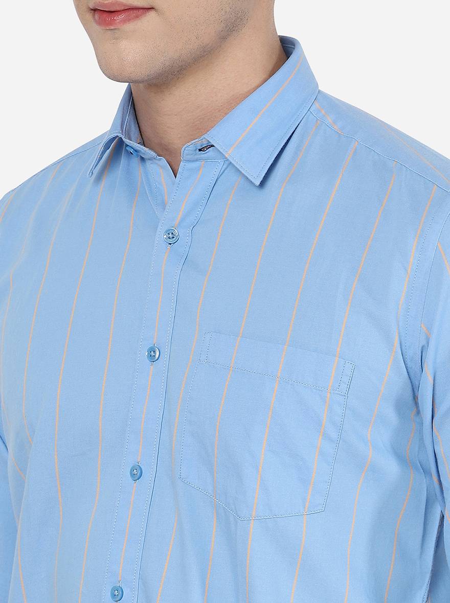 Light Blue Striped Slim Fit Casual Shirt | Greenfibre