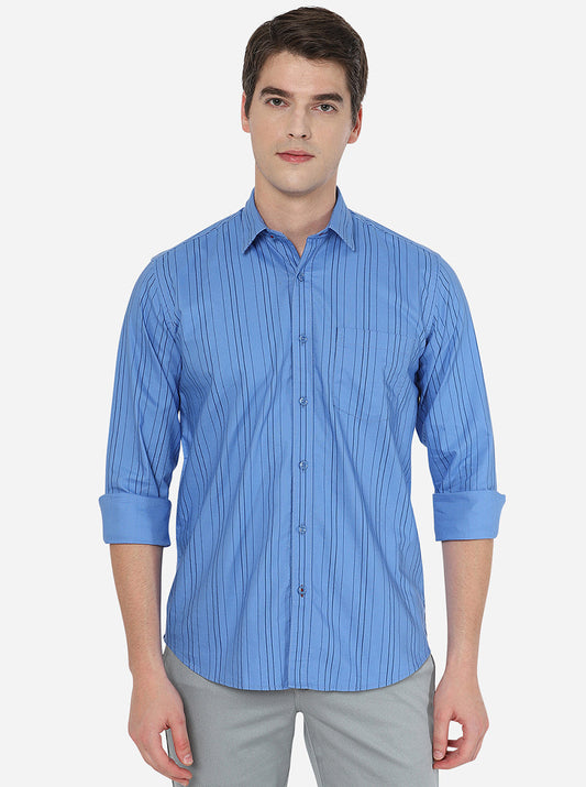 Oxford Blue Striped Slim Fit Casual Shirt | Greenfibre