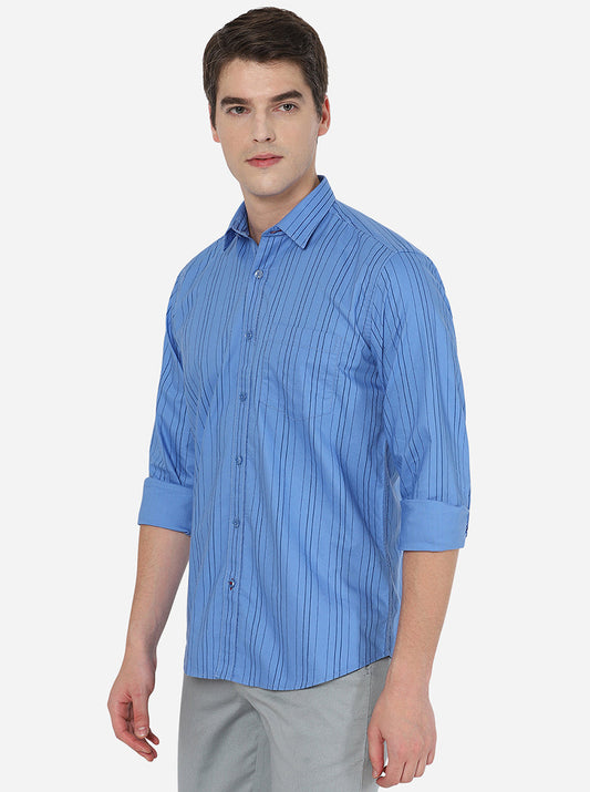 Oxford Blue Striped Slim Fit Casual Shirt | Greenfibre