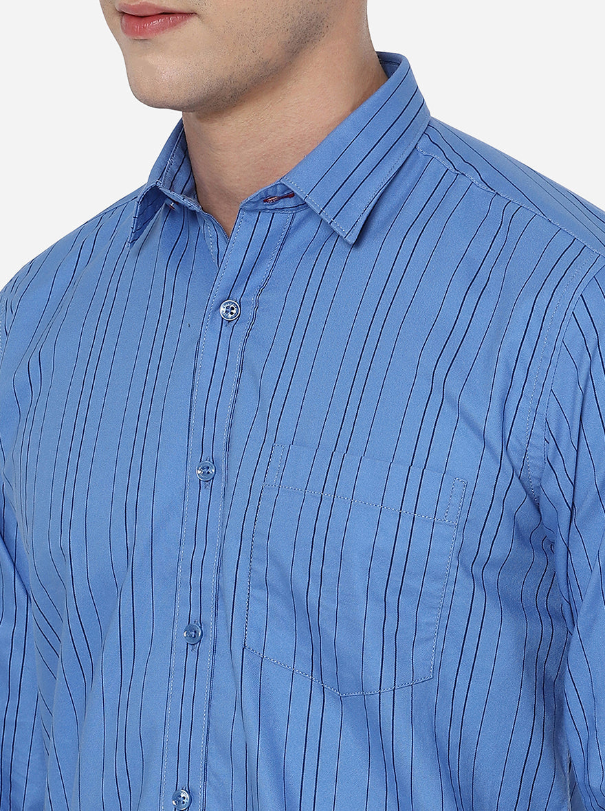 Oxford Blue Striped Slim Fit Casual Shirt | Greenfibre
