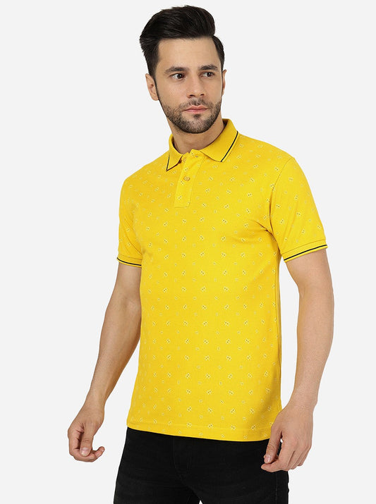 Yellow Printed Slim Fit Polo T-Shirt | Greenfibre