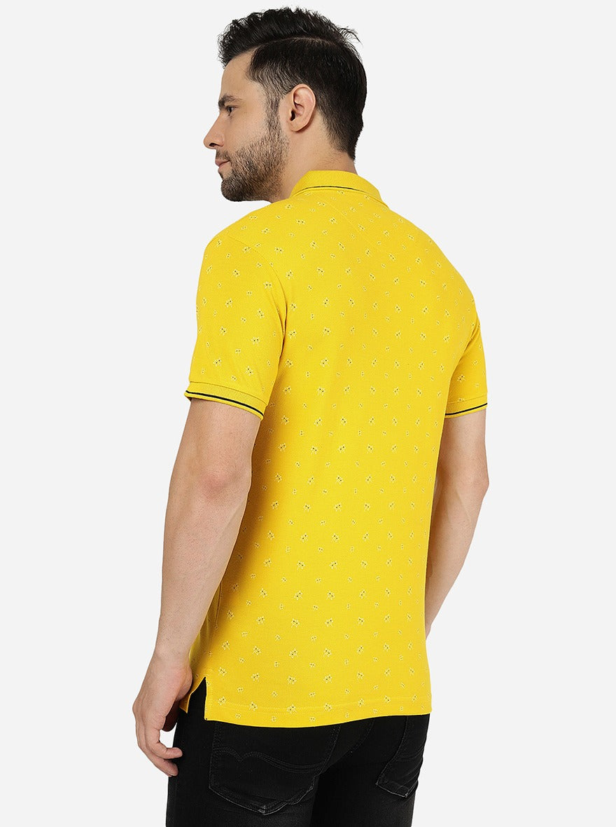 Yellow Printed Slim Fit Polo T-Shirt | Greenfibre
