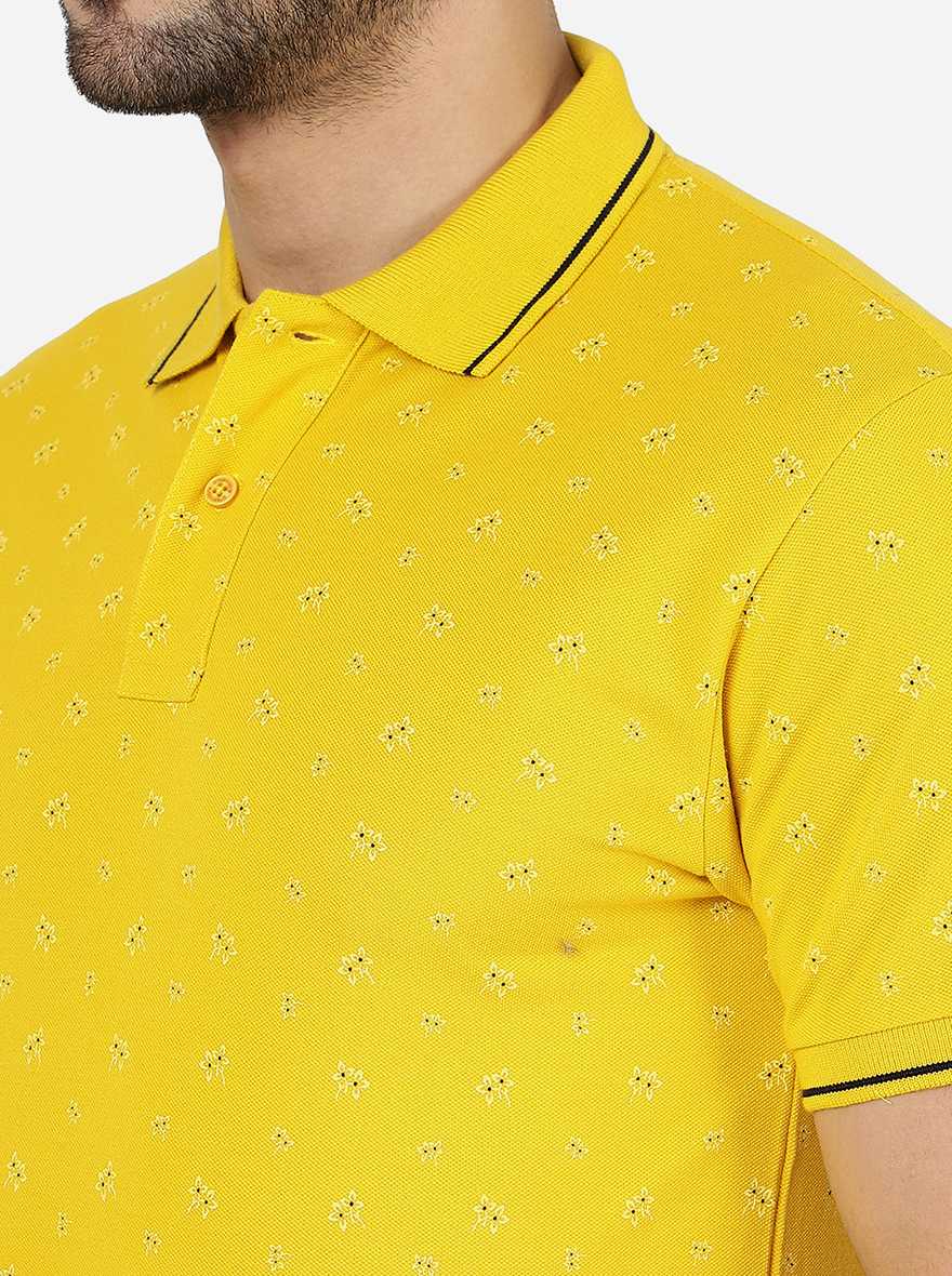 Yellow Printed Slim Fit Polo T-Shirt | Greenfibre