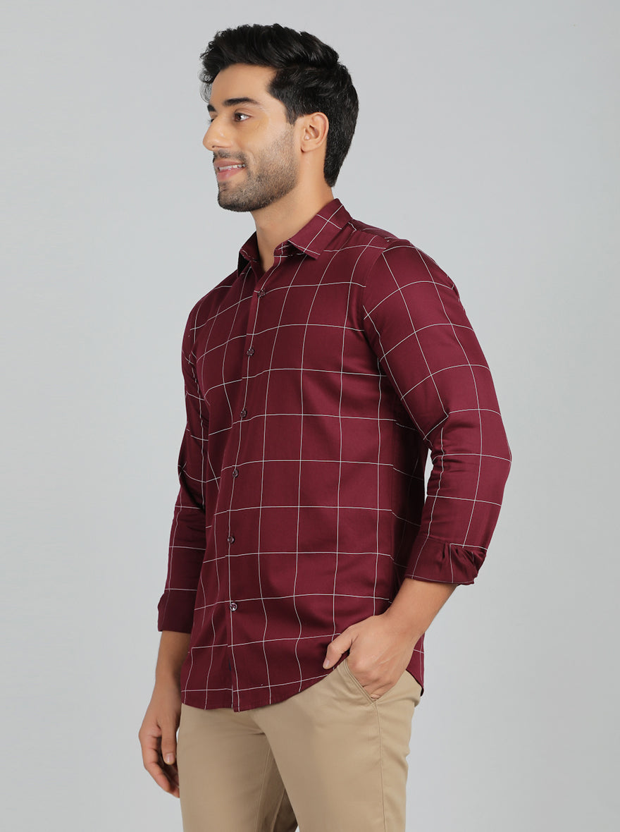Maroon Checked Slim Fit Casual Shirt | JadeBlue