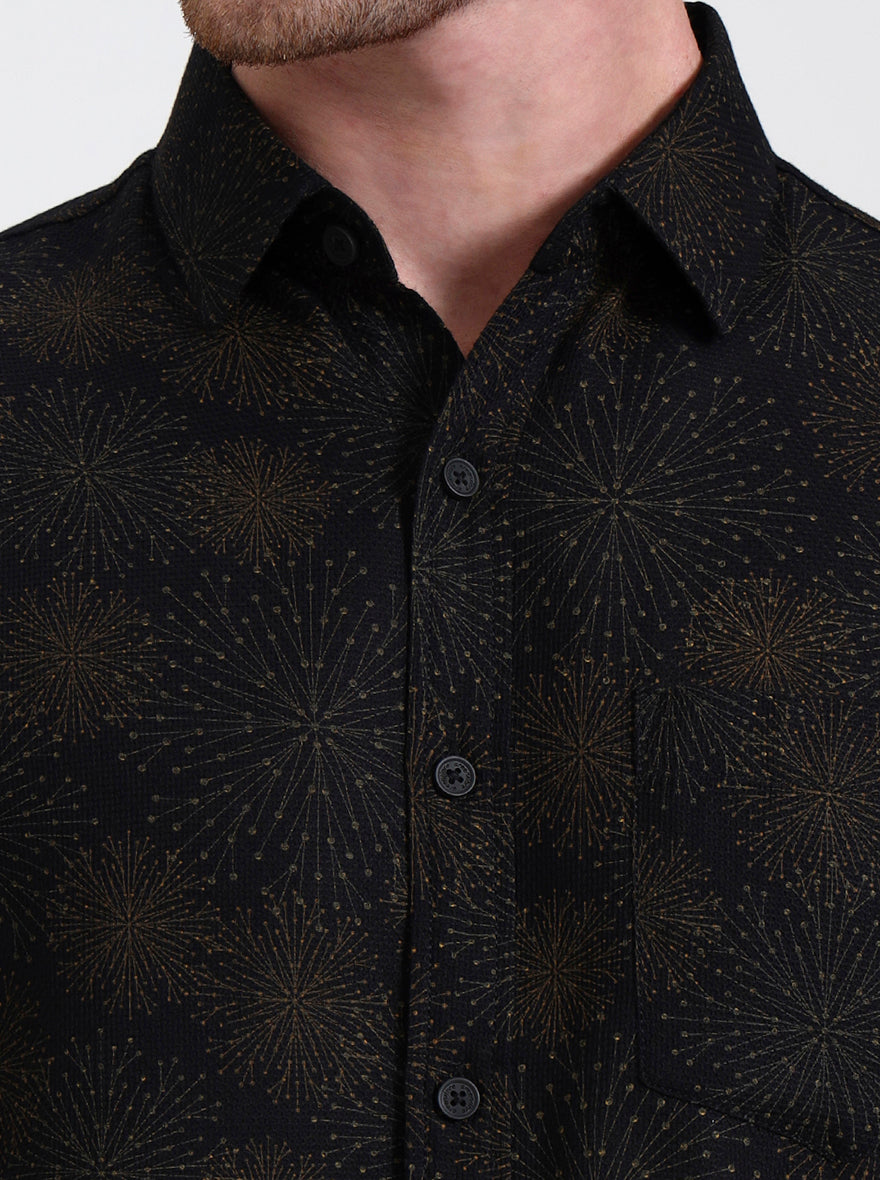 Black Printed Slim Fit Casual Shirt | Greenfibre