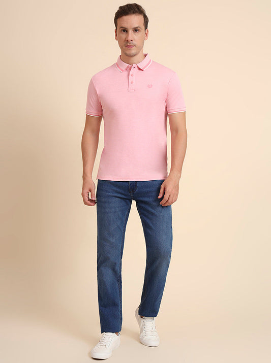 Ice Pink Solid Slim Fit T-Shirt | Greenfibre