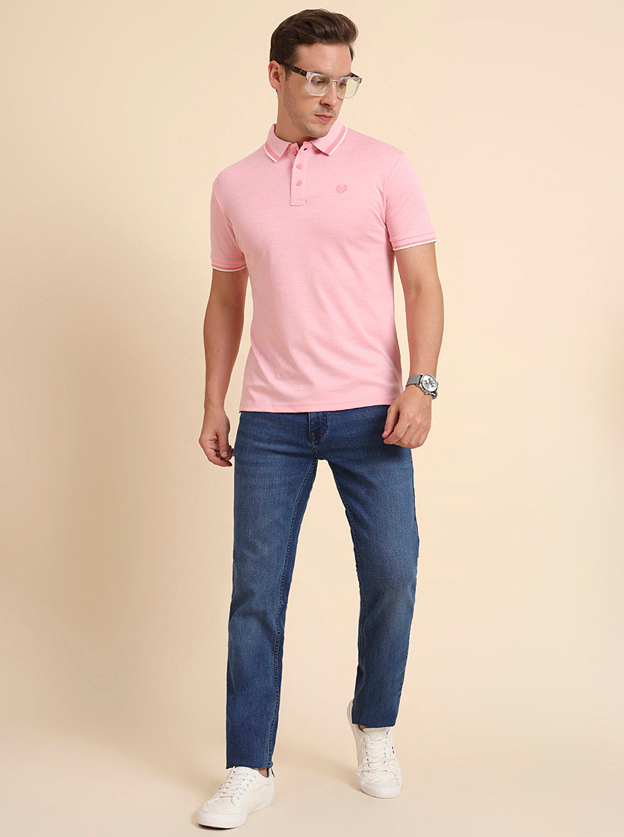 Ice Pink Solid Slim Fit T-Shirt | Greenfibre