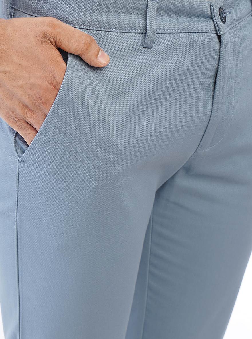 Light Blue Solid Super Slim Fit Casual Trouser | Greenfibre
