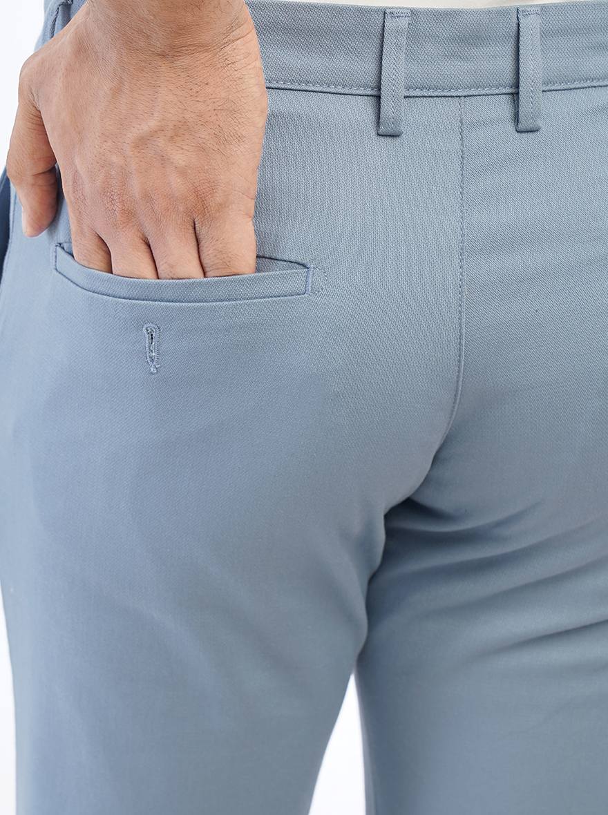 Light Blue Solid Super Slim Fit Casual Trouser | Greenfibre