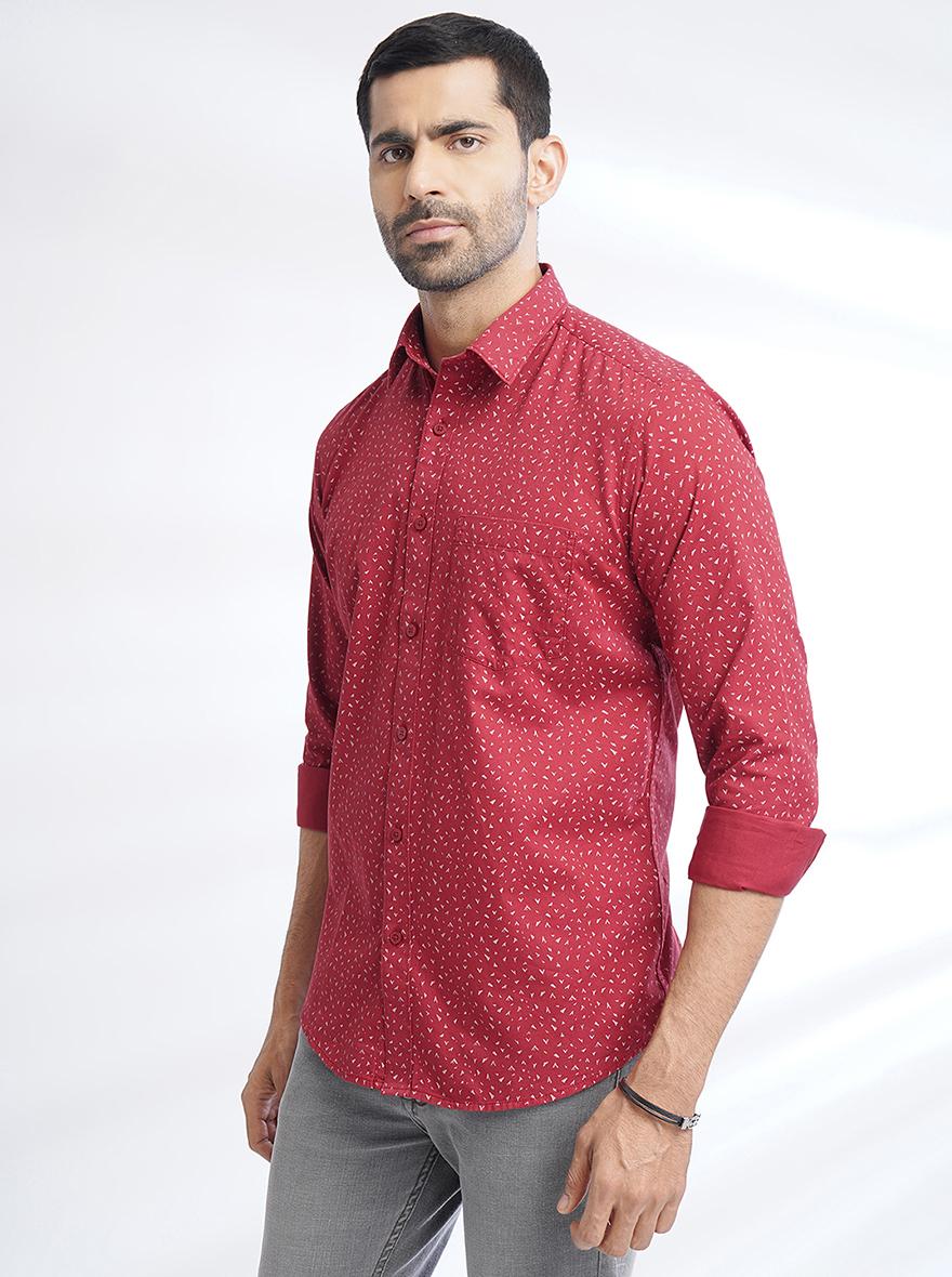 Red Printed Smart Fit Semi Casual Shirt | Greenfibre