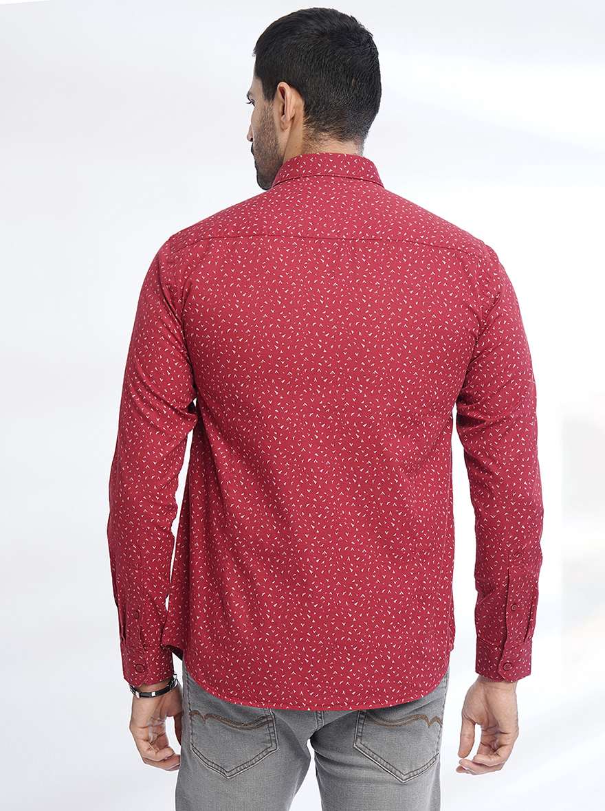 Red Printed Smart Fit Semi Casual Shirt | Greenfibre