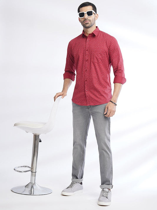 Red Printed Smart Fit Semi Casual Shirt | Greenfibre