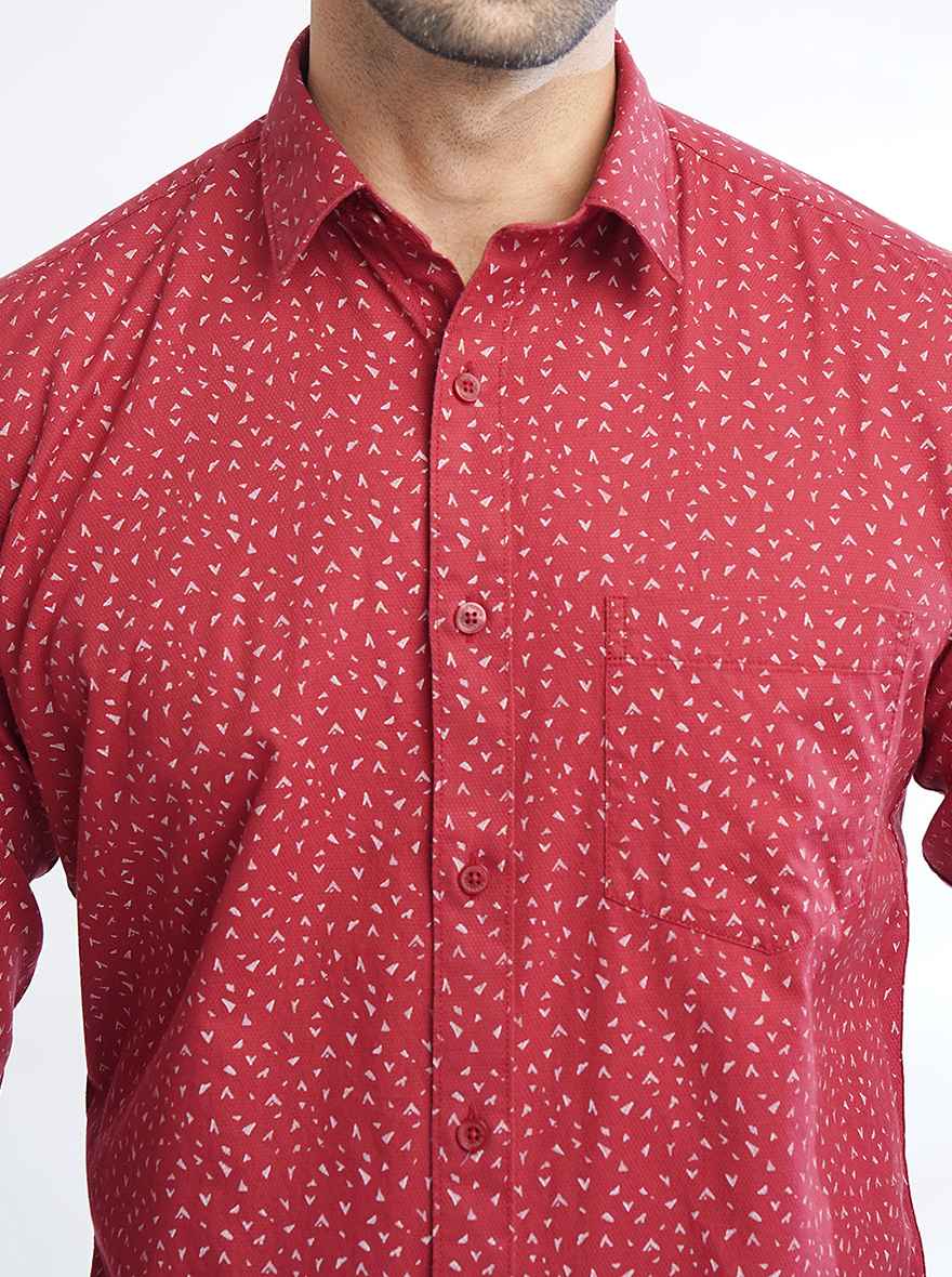 Red Printed Smart Fit Semi Casual Shirt | Greenfibre