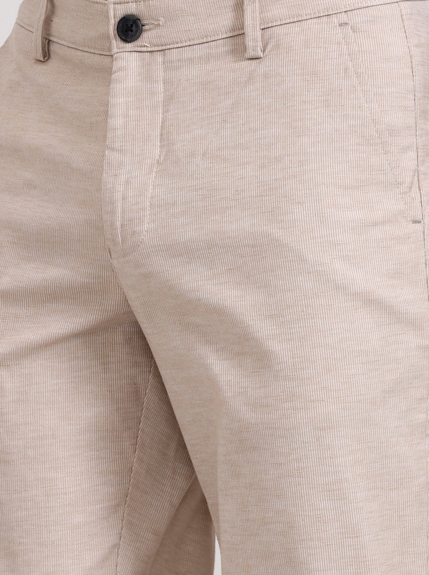 Light Khaki Striped Neo Fit Casual Trouser | Greenfibre