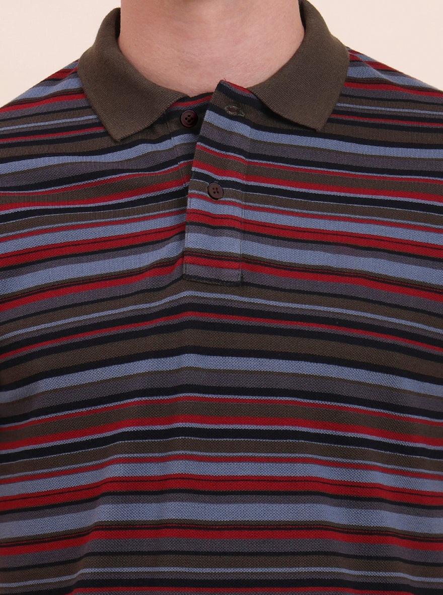 Multicolor Striped Slim Fit Polo T-Shirt | Greenfibre