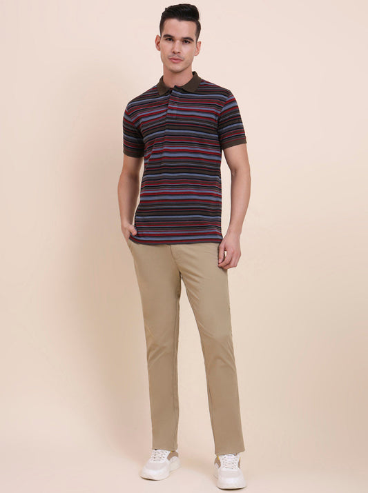 Multicolor Striped Slim Fit Polo T-Shirt | Greenfibre