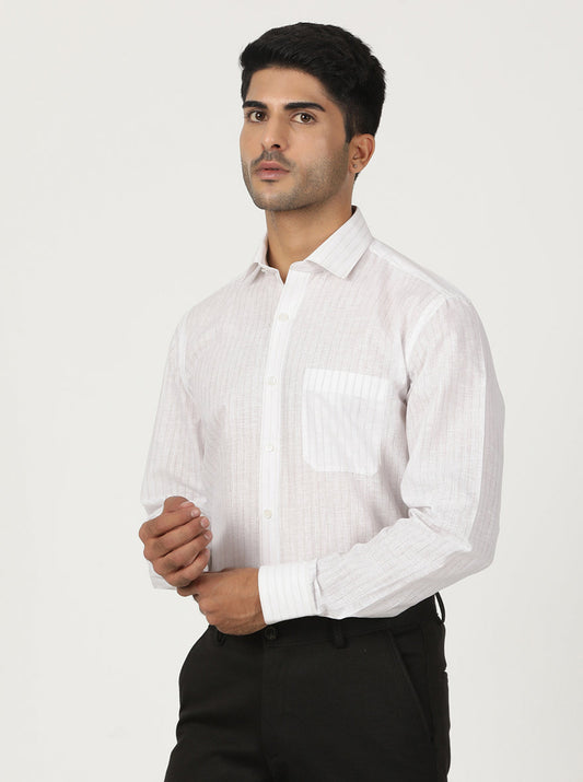 White Striped Regular Fit Formal Shirt | Greenfibre