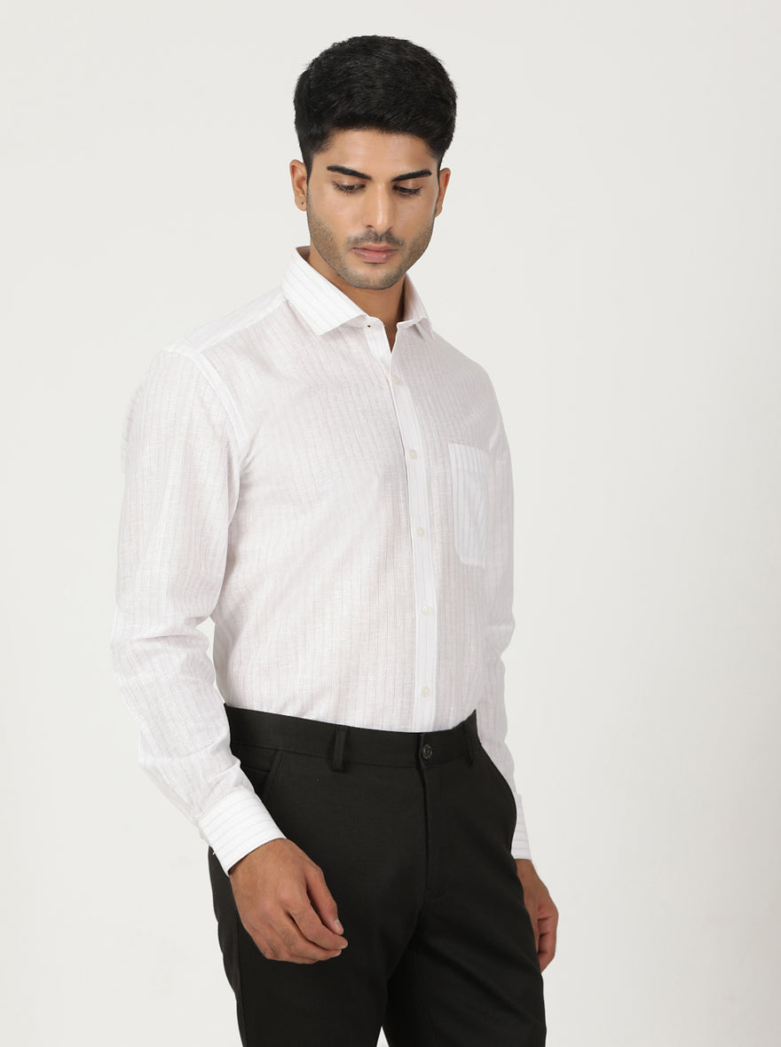 White Striped Regular Fit Formal Shirt | Greenfibre