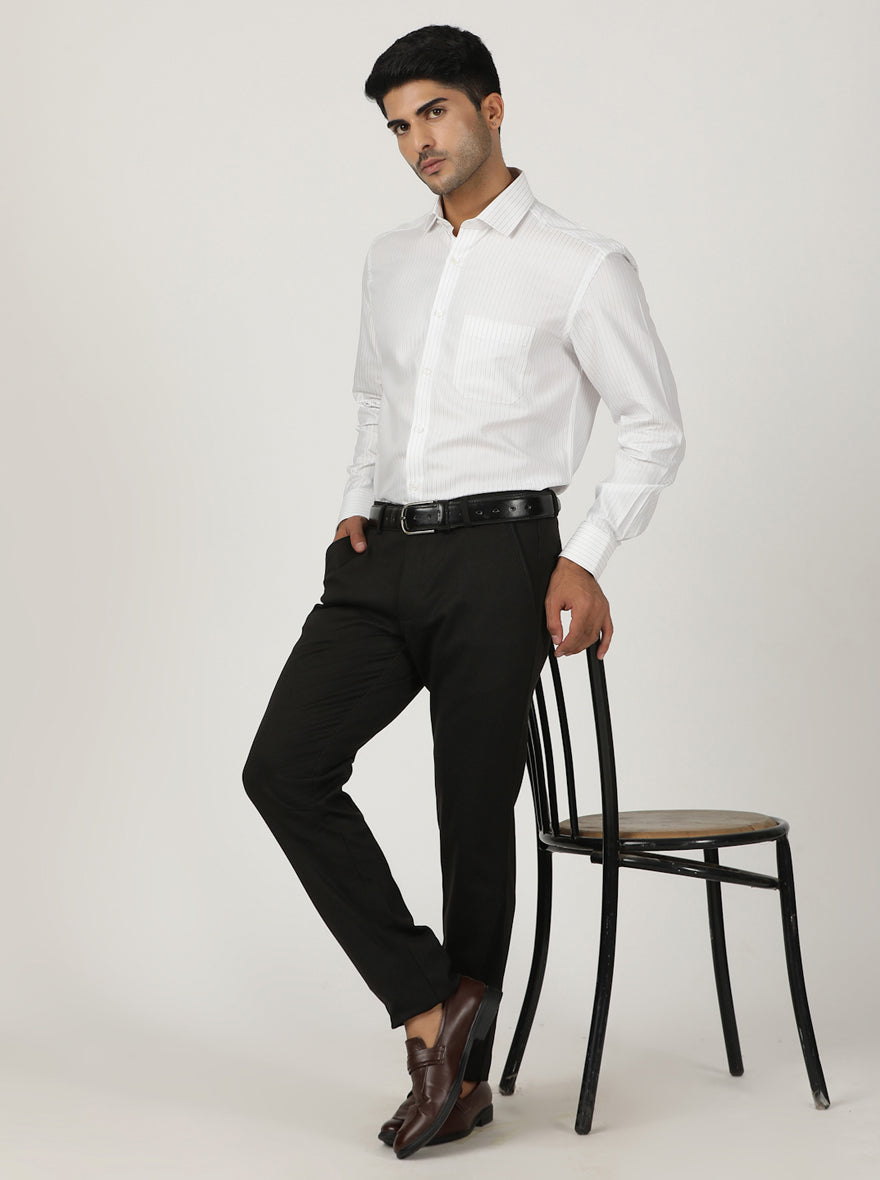 White Striped Regular Fit Formal Shirt | Greenfibre