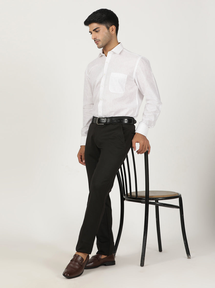 White Striped Regular Fit Formal Shirt | Greenfibre