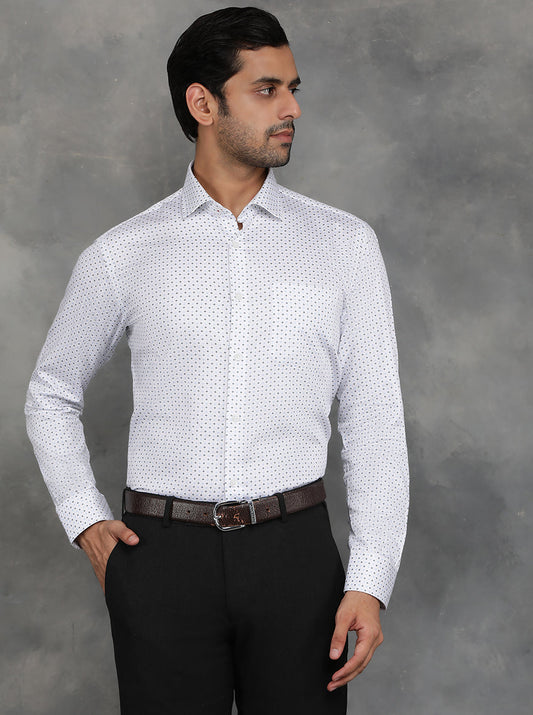 White Printed Slim Fit Formal Shirt | GreenFibre