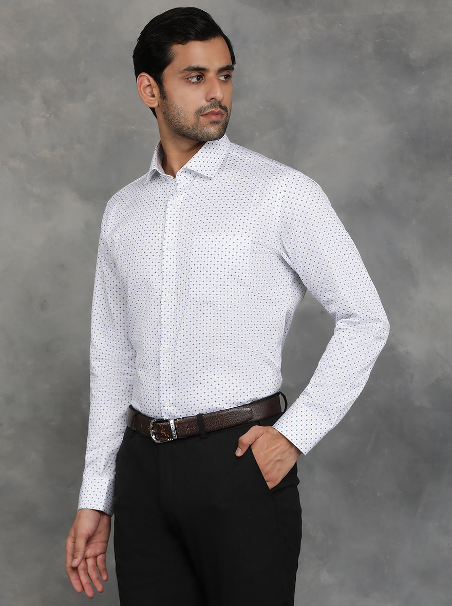 White Printed Slim Fit Formal Shirt | GreenFibre