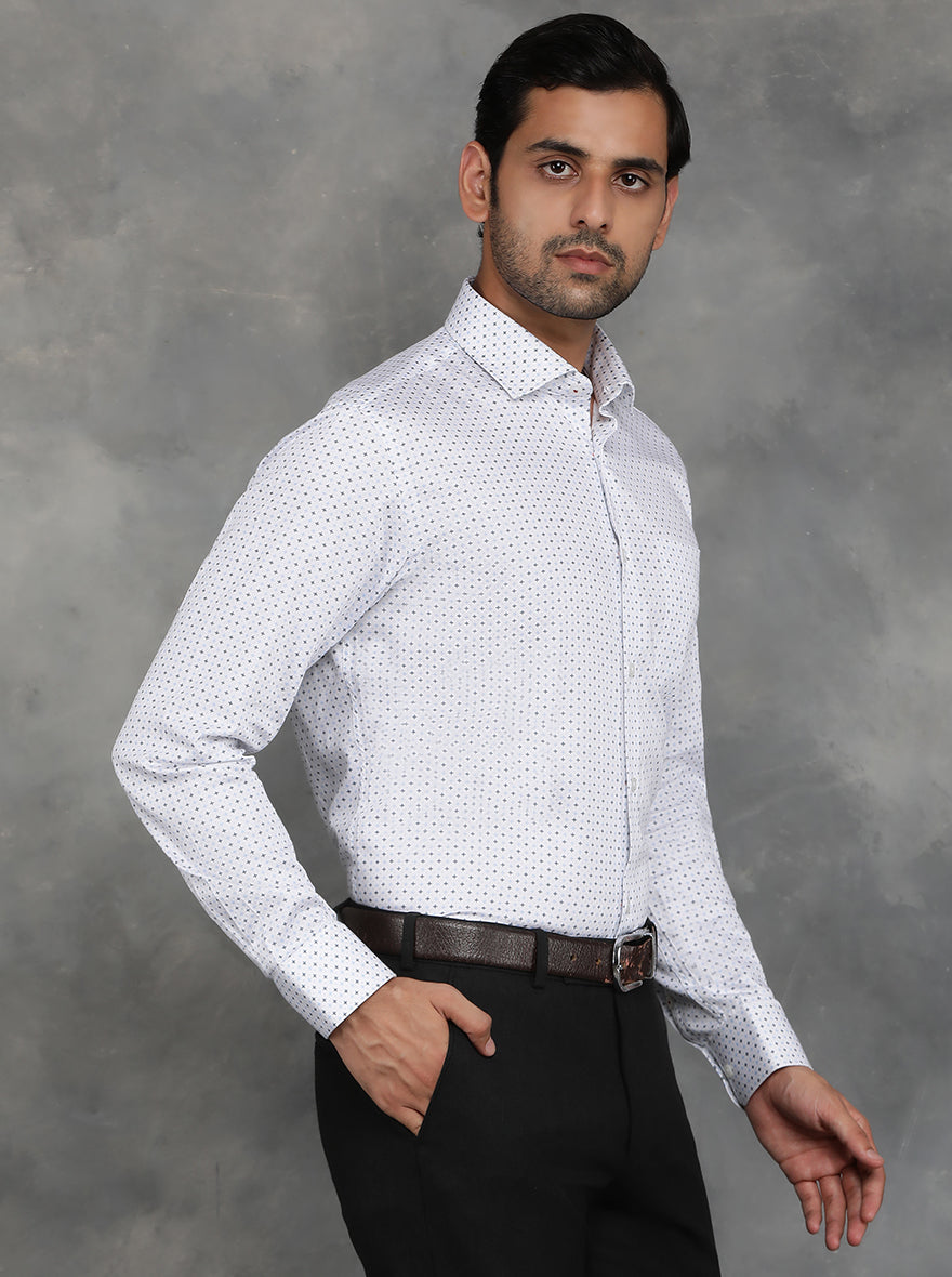 White Printed Slim Fit Formal Shirt | GreenFibre