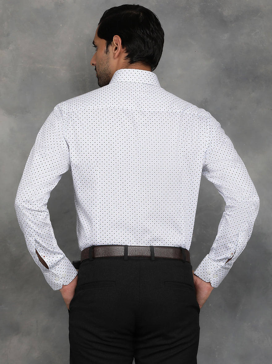 White Printed Slim Fit Formal Shirt | GreenFibre