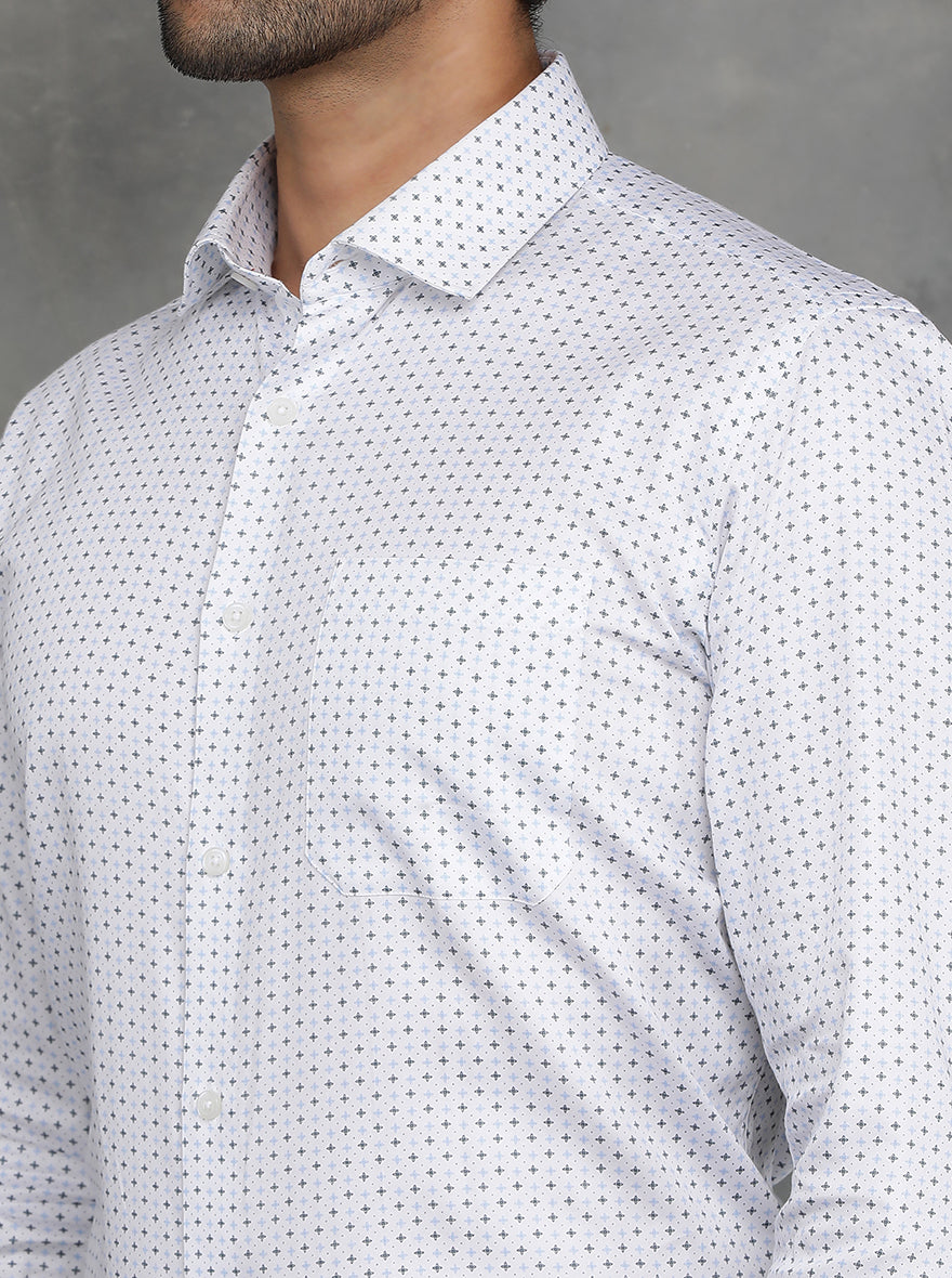 White Printed Slim Fit Formal Shirt | GreenFibre