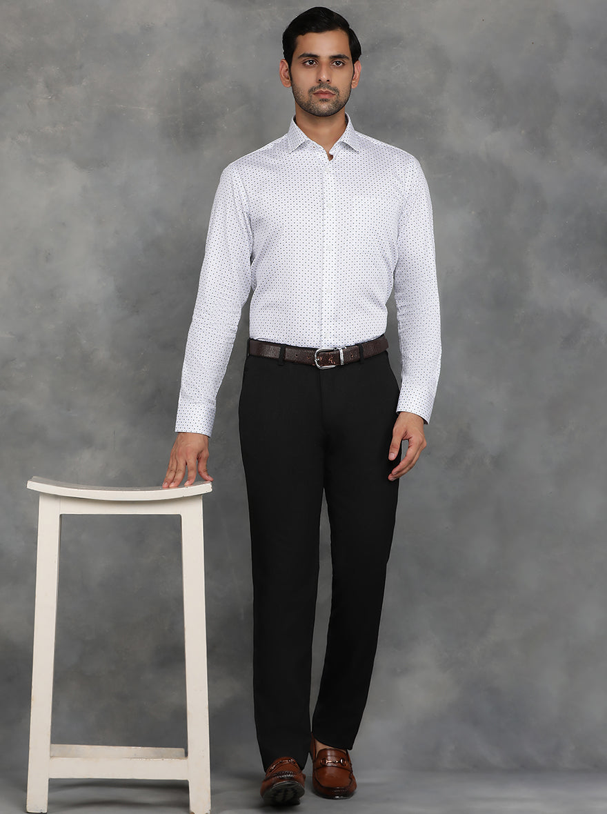 White Printed Slim Fit Formal Shirt | GreenFibre