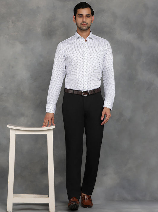 White Printed Slim Fit Formal Shirt | GreenFibre