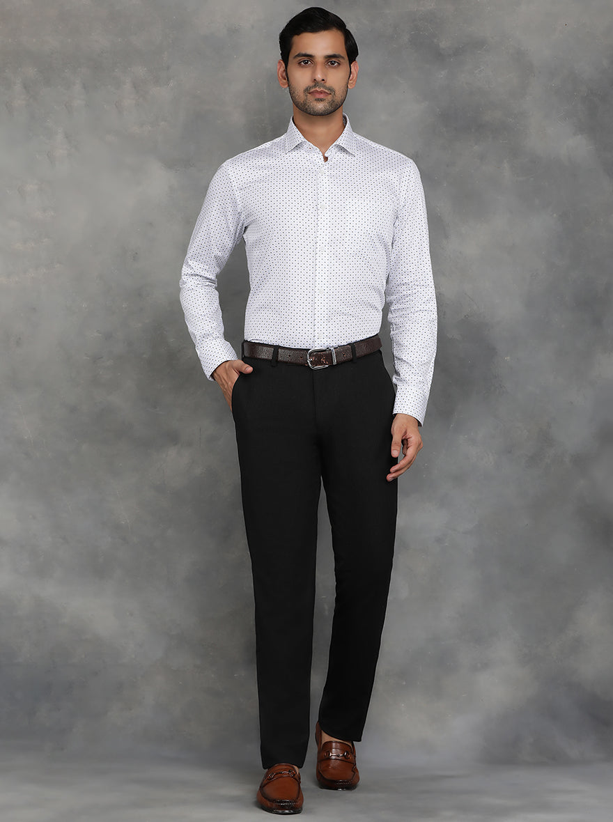 White Printed Slim Fit Formal Shirt | GreenFibre
